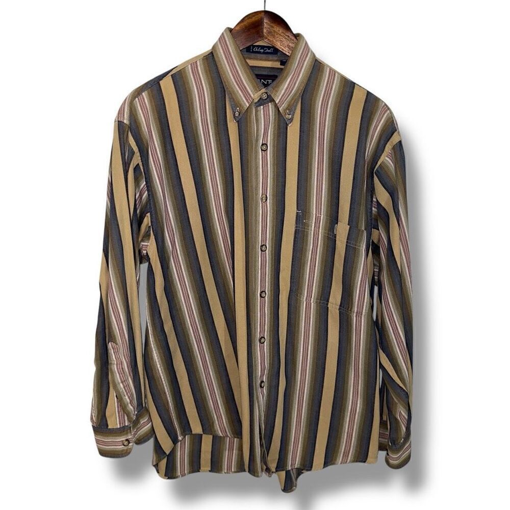 GANT Brown and Green Chelsea Twill Button Down Shirt Size M